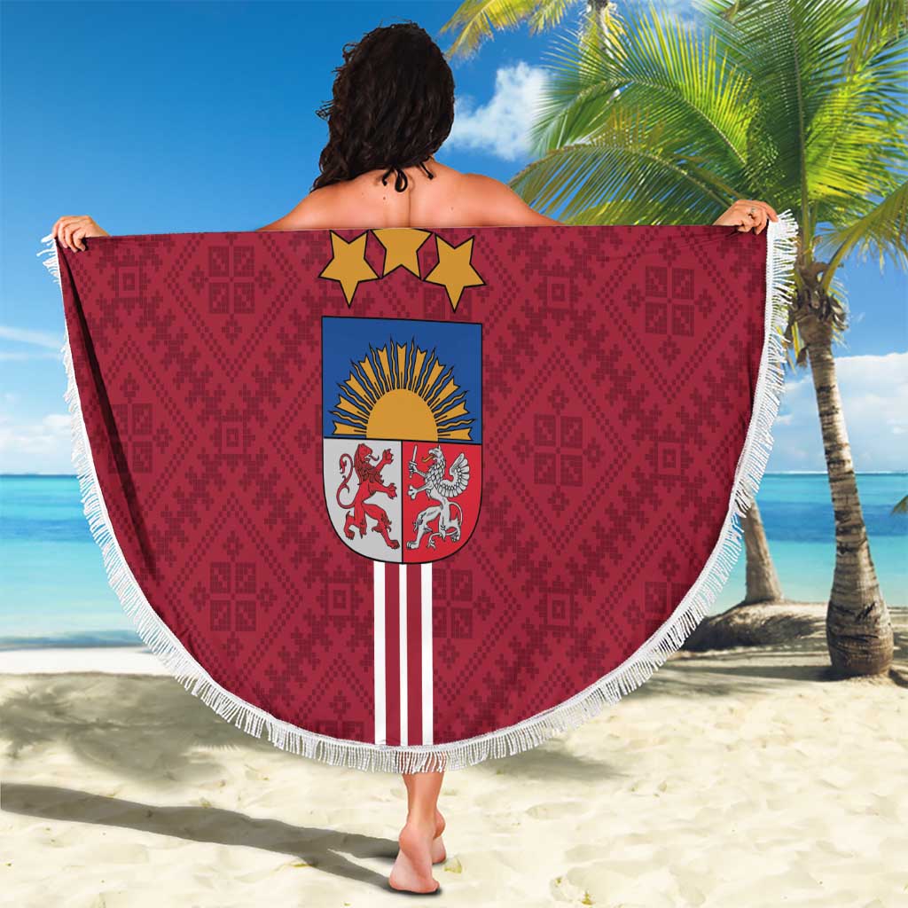 Custom Latvia Football Beach Blanket Latvijas Go Champion Folk Pattern