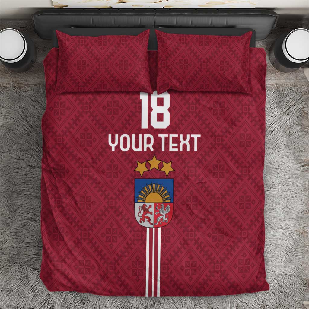 Custom Latvia Football Bedding Set Latvijas Go Champion Folk Pattern