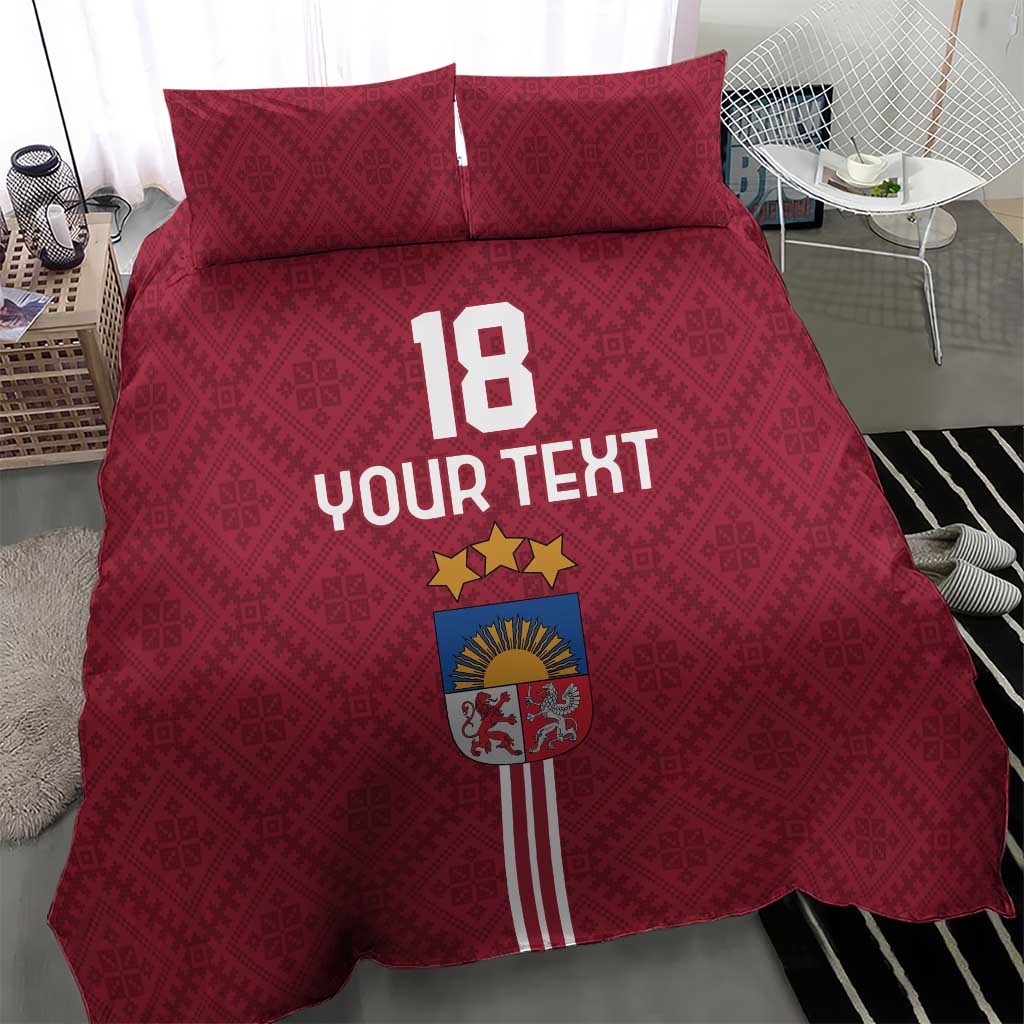 Custom Latvia Football Bedding Set Latvijas Go Champion Folk Pattern