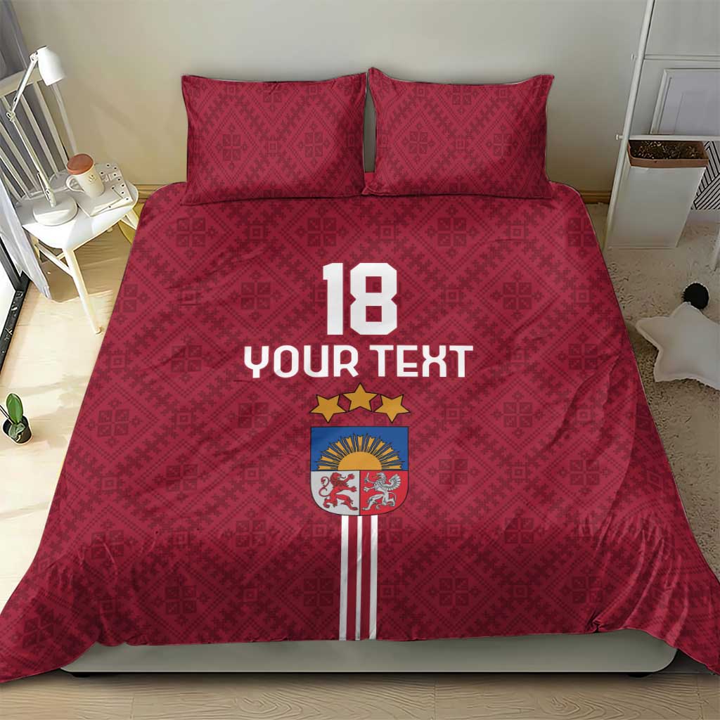 Custom Latvia Football Bedding Set Latvijas Go Champion Folk Pattern