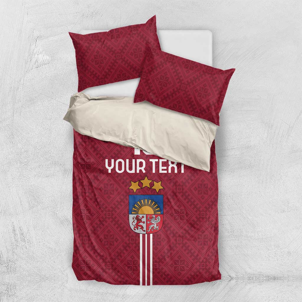 Custom Latvia Football Bedding Set Latvijas Go Champion Folk Pattern