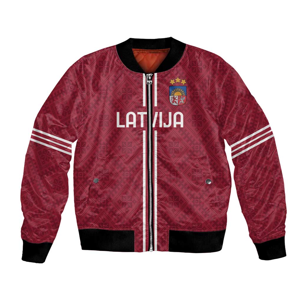 Custom Latvia Football Bomber Jacket Latvijas Go Champion Folk Pattern