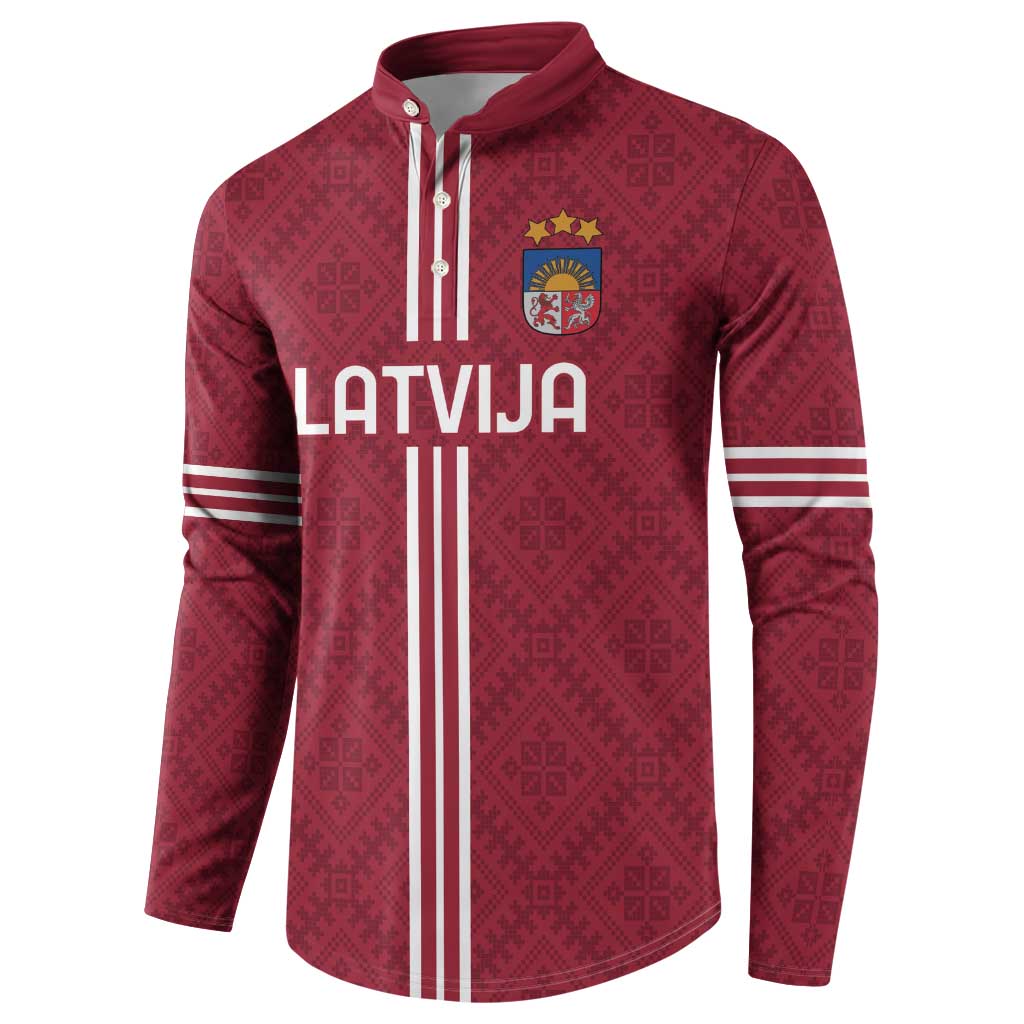Custom Latvia Football Button Sweatshirt Latvijas Go Champion Folk Pattern