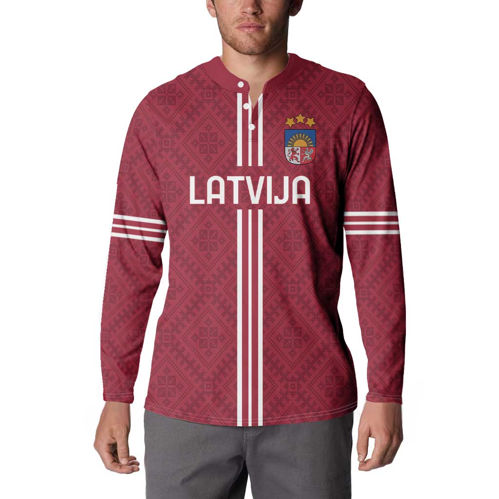 Custom Latvia Football Button Sweatshirt Latvijas Go Champion Folk Pattern