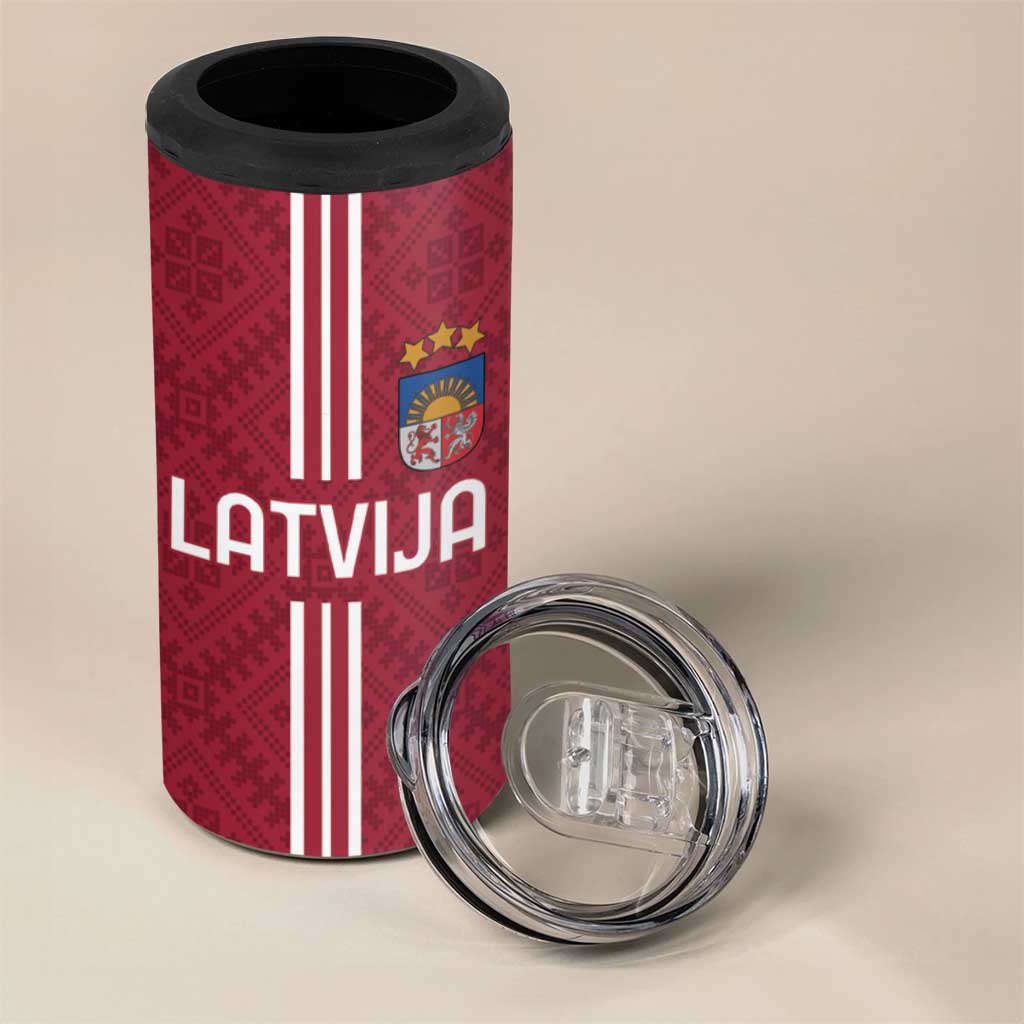 Custom Latvia Football 4 in 1 Can Cooler Tumbler Latvijas Go Champion Folk Pattern