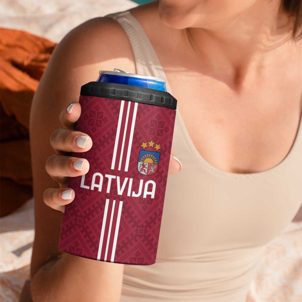 Custom Latvia Football 4 in 1 Can Cooler Tumbler Latvijas Go Champion Folk Pattern