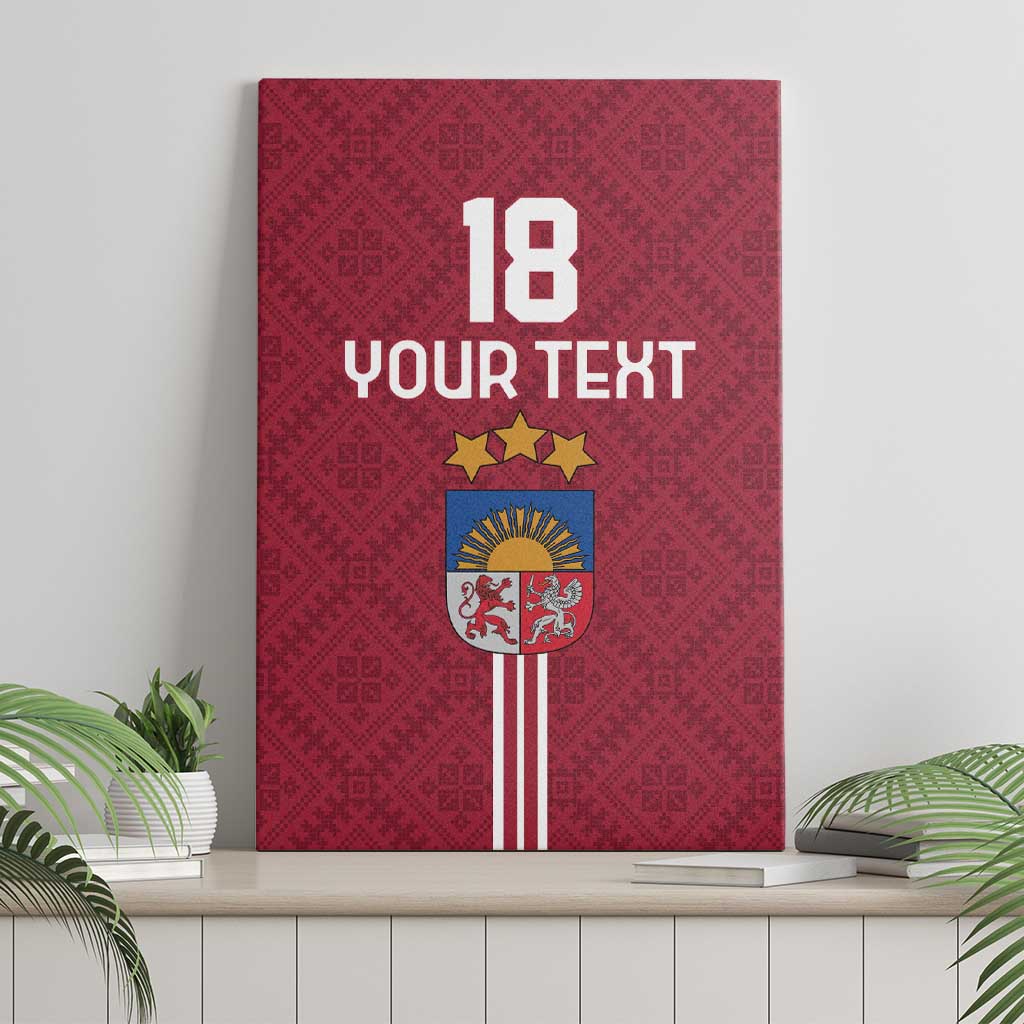 Custom Latvia Football Canvas Wall Art Latvijas Go Champion Folk Pattern