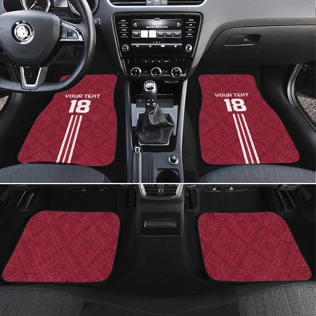 Custom Latvia Football Car Mats Latvijas Go Champion Folk Pattern