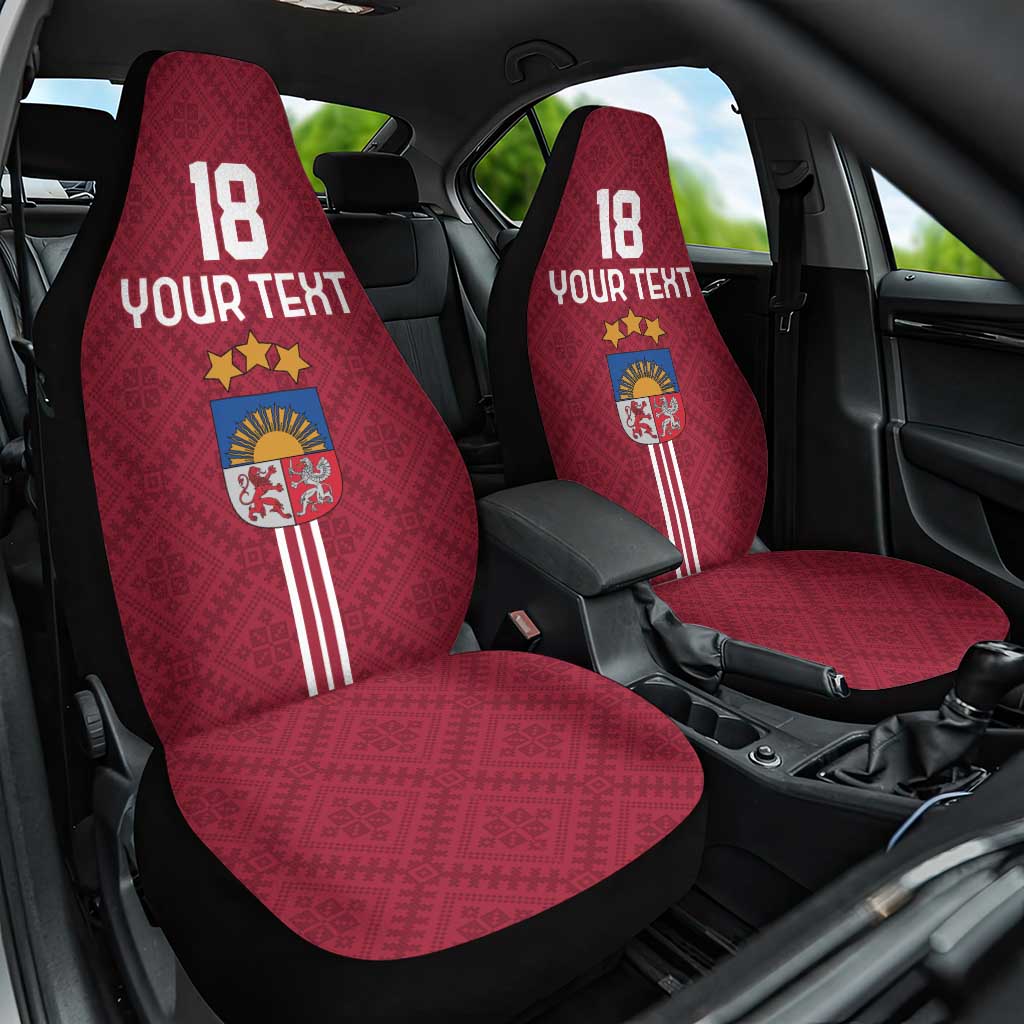 Custom Latvia Football Car Seat Cover Latvijas Go Champion Folk Pattern