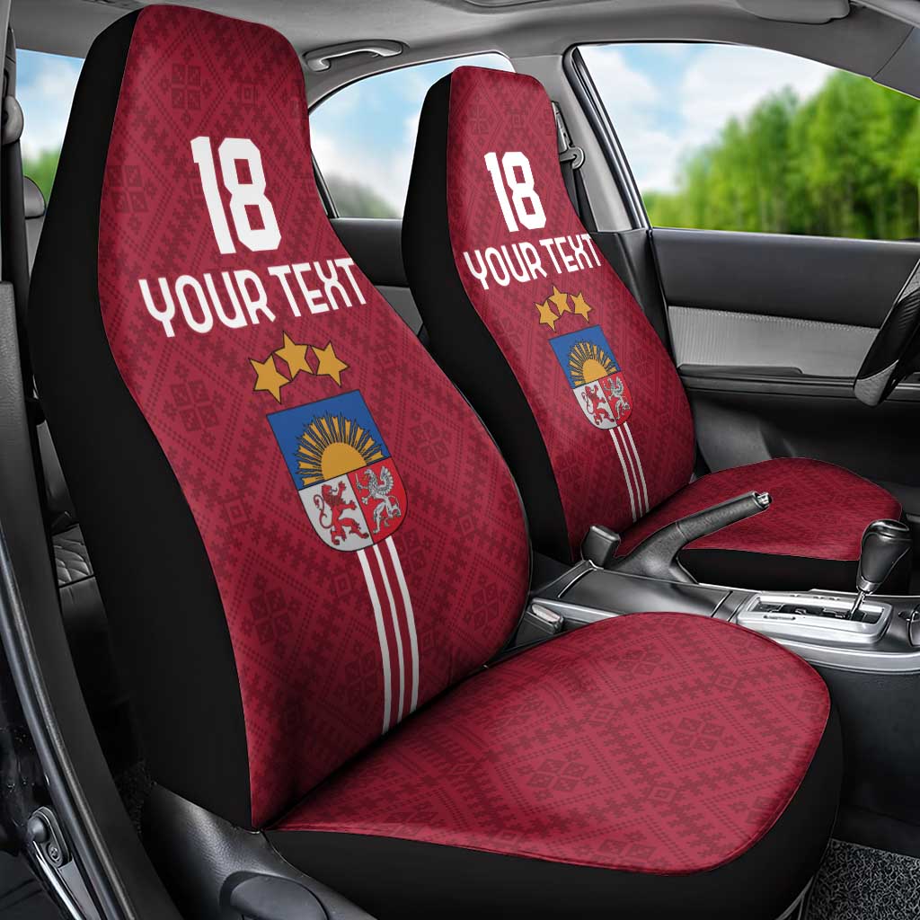 Custom Latvia Football Car Seat Cover Latvijas Go Champion Folk Pattern