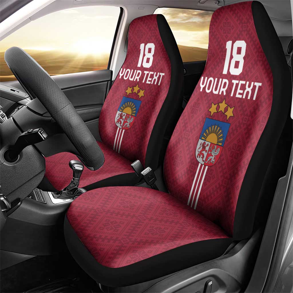 Custom Latvia Football Car Seat Cover Latvijas Go Champion Folk Pattern