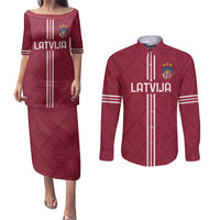 Custom Latvia Football Couples Matching Puletasi and Long Sleeve Button Shirt Latvijas Go Champion Folk Pattern