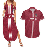 Custom Latvia Football Couples Matching Summer Maxi Dress and Hawaiian Shirt Latvijas Go Champion Folk Pattern