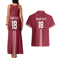 Custom Latvia Football Couples Matching Tank Maxi Dress and Hawaiian Shirt Latvijas Go Champion Folk Pattern