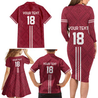 Custom Latvia Football Family Matching Long Sleeve Bodycon Dress and Hawaiian Shirt Latvijas Go Champion Folk Pattern