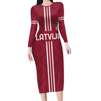 Custom Latvia Football Family Matching Long Sleeve Bodycon Dress and Hawaiian Shirt Latvijas Go Champion Folk Pattern