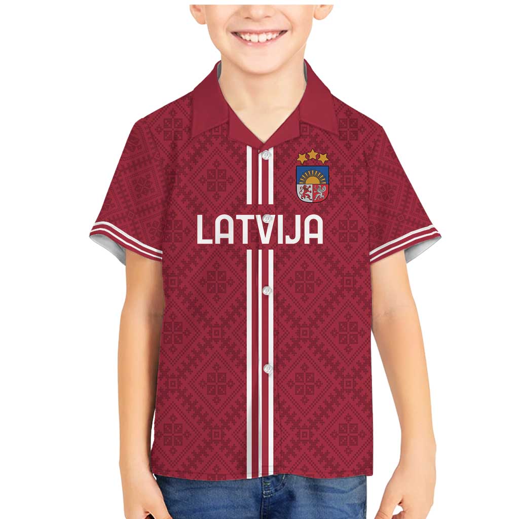 Custom Latvia Football Family Matching Mermaid Dress and Hawaiian Shirt Latvijas Go Champion Folk Pattern