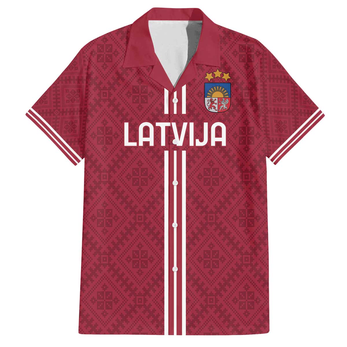 Custom Latvia Football Family Matching Off The Shoulder Long Sleeve Dress and Hawaiian Shirt Latvijas Go Champion Folk Pattern