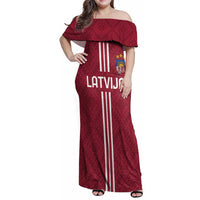 Custom Latvia Football Family Matching Off Shoulder Maxi Dress and Hawaiian Shirt Latvijas Go Champion Folk Pattern