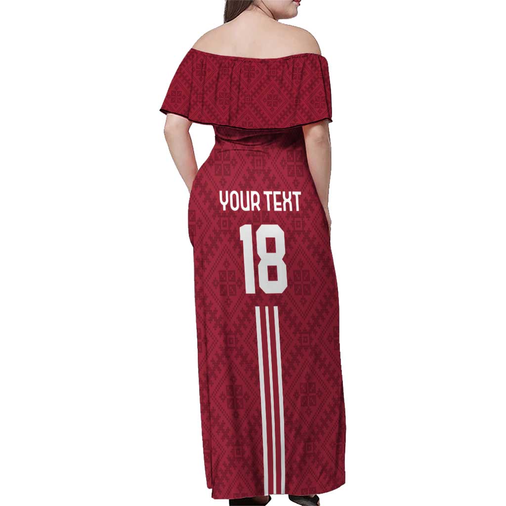 Custom Latvia Football Family Matching Off Shoulder Maxi Dress and Hawaiian Shirt Latvijas Go Champion Folk Pattern