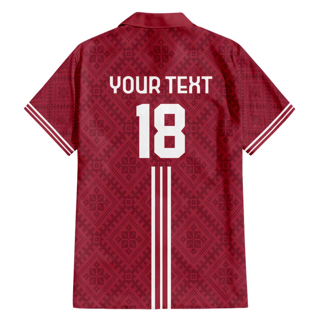 Custom Latvia Football Family Matching Short Sleeve Bodycon Dress and Hawaiian Shirt Latvijas Go Champion Folk Pattern