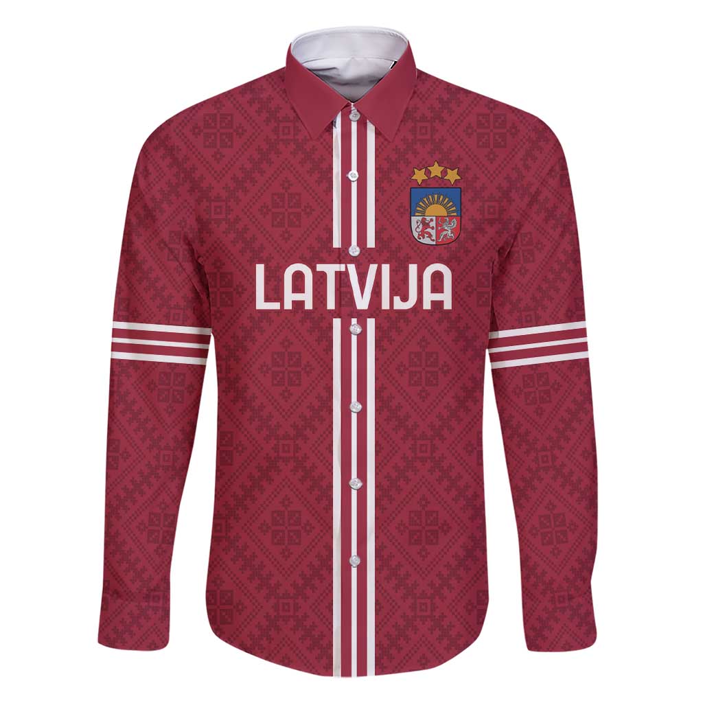 Custom Latvia Football Family Matching Short Sleeve Bodycon Dress and Hawaiian Shirt Latvijas Go Champion Folk Pattern