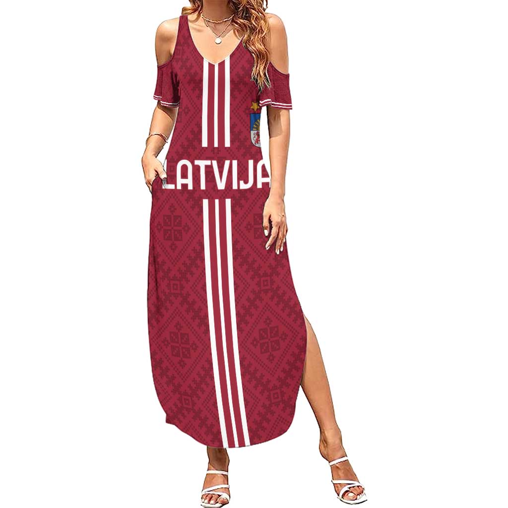 Custom Latvia Football Family Matching Summer Maxi Dress and Hawaiian Shirt Latvijas Go Champion Folk Pattern