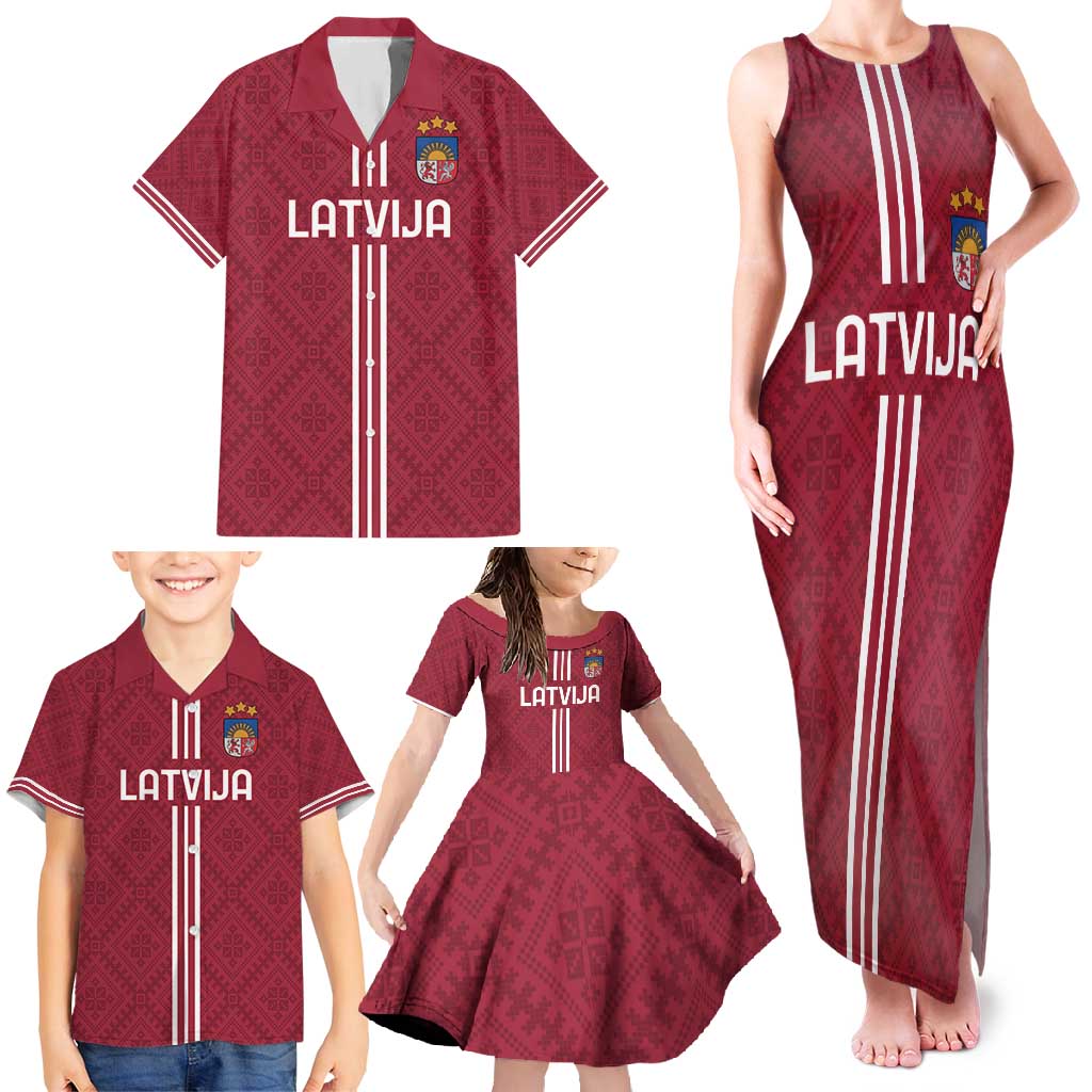 Custom Latvia Football Family Matching Tank Maxi Dress and Hawaiian Shirt Latvijas Go Champion Folk Pattern
