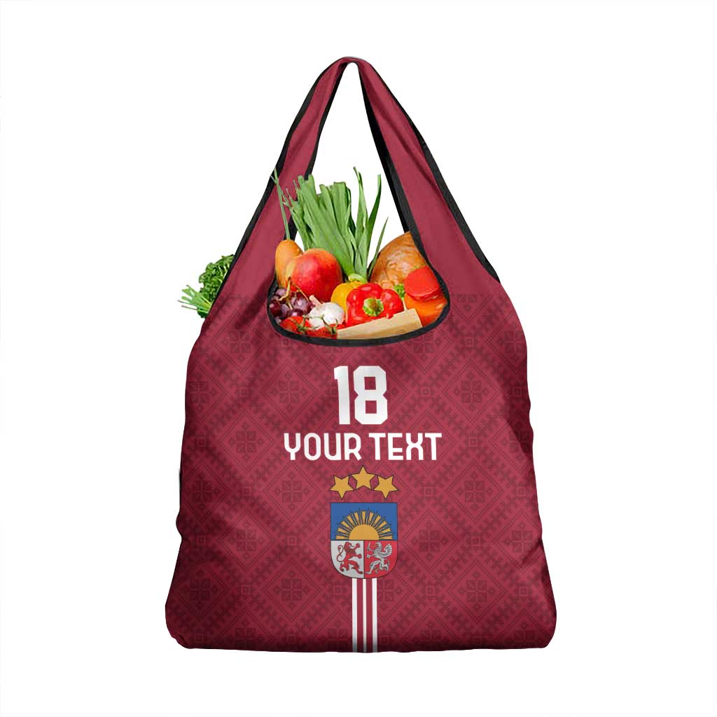 Custom Latvia Football Grocery Bag Latvijas Go Champion Folk Pattern