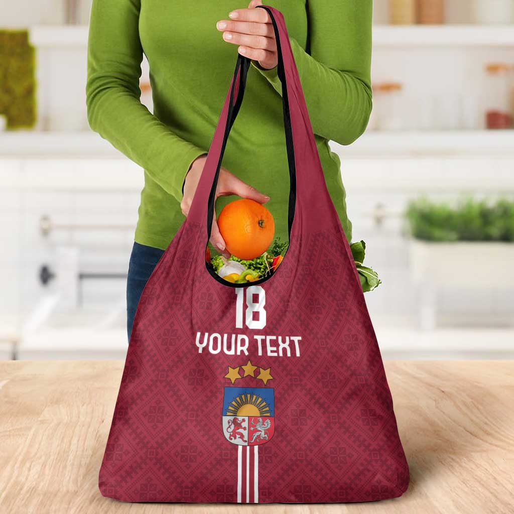Custom Latvia Football Grocery Bag Latvijas Go Champion Folk Pattern