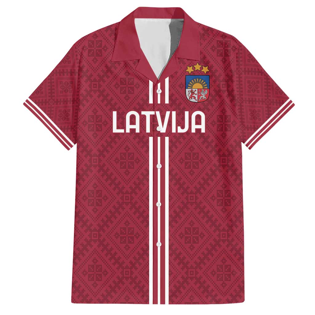 Custom Latvia Football Hawaiian Shirt Latvijas Go Champion Folk Pattern