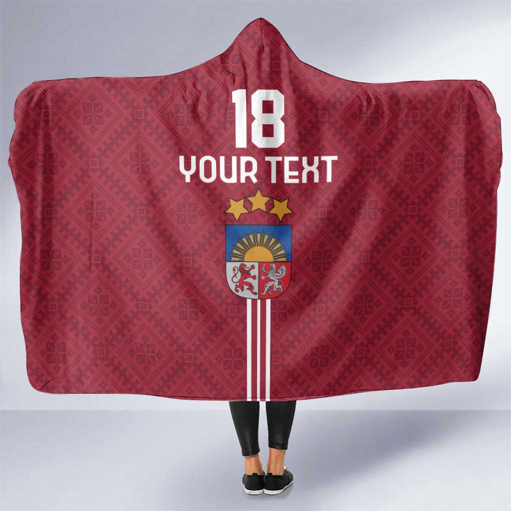 Custom Latvia Football Hooded Blanket Latvijas Go Champion Folk Pattern