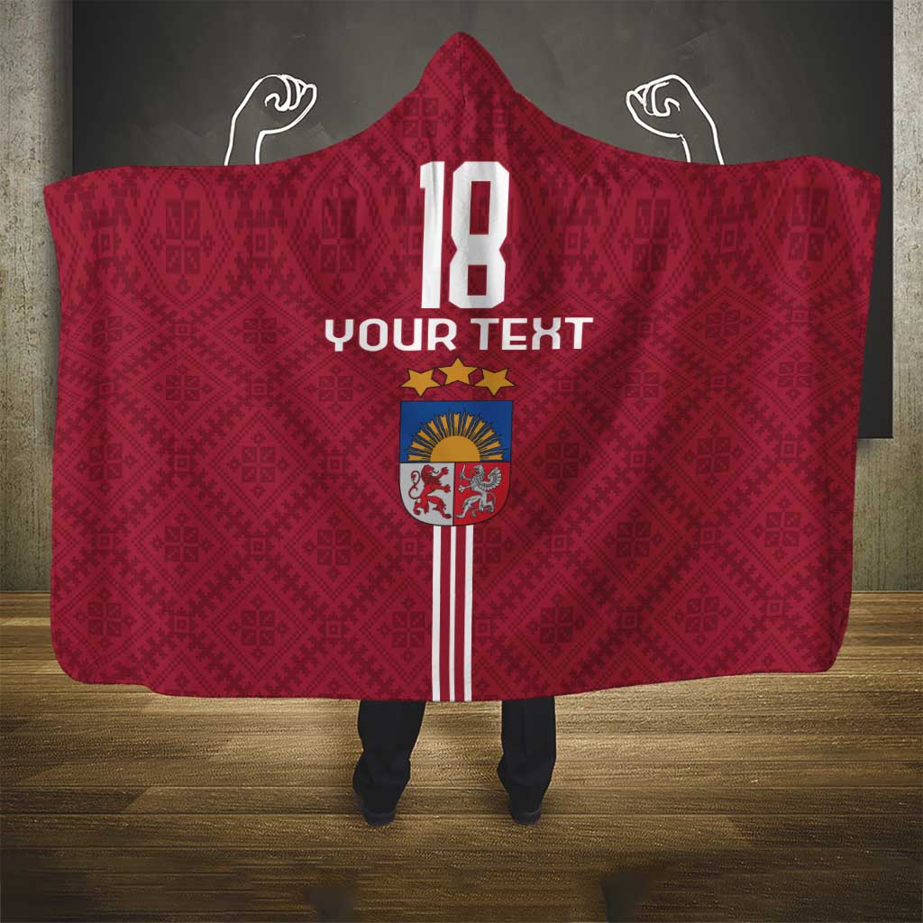 Custom Latvia Football Hooded Blanket Latvijas Go Champion Folk Pattern