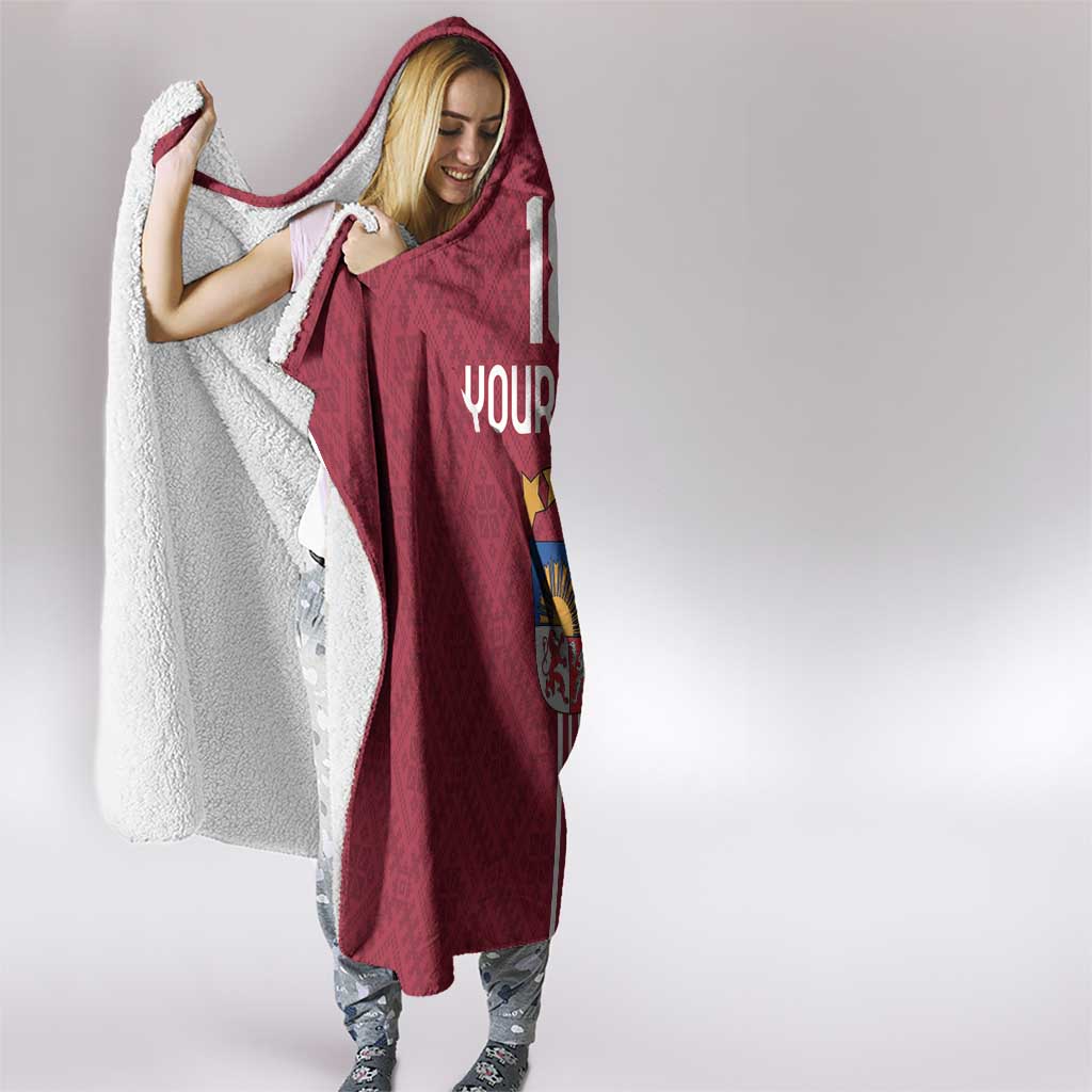 Custom Latvia Football Hooded Blanket Latvijas Go Champion Folk Pattern