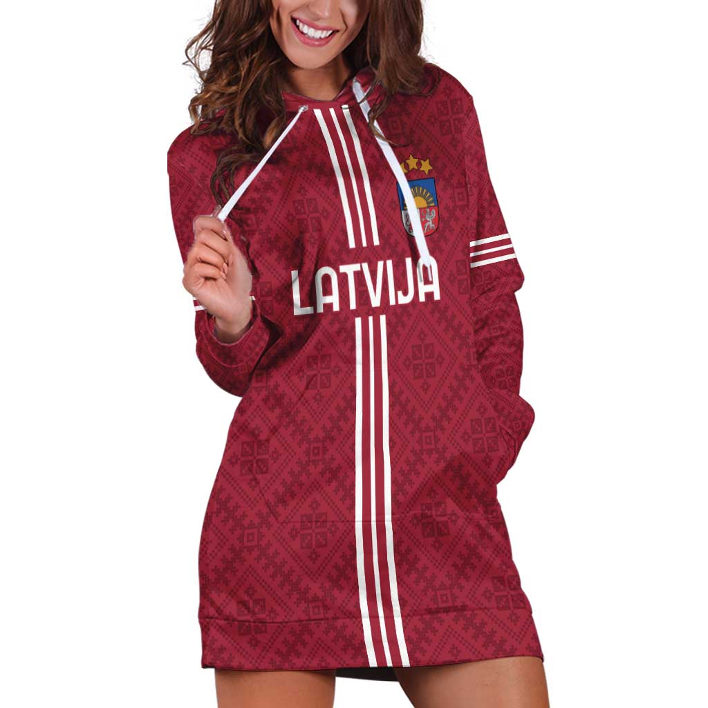 Custom Latvia Football Hoodie Dress Latvijas Go Champion Folk Pattern