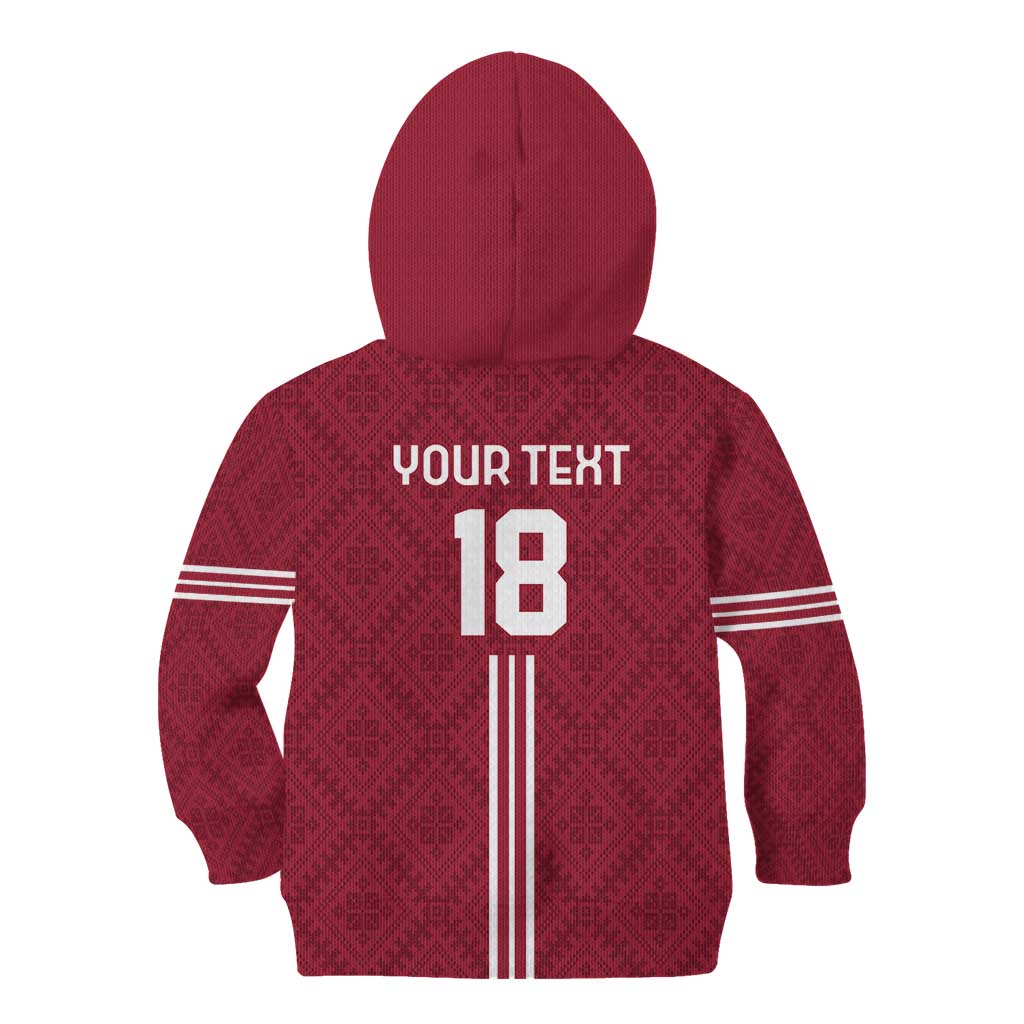 Custom Latvia Football Kid Hoodie Latvijas Go Champion Folk Pattern
