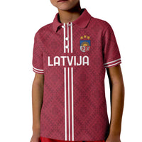 Custom Latvia Football Kid Polo Shirt Latvijas Go Champion Folk Pattern