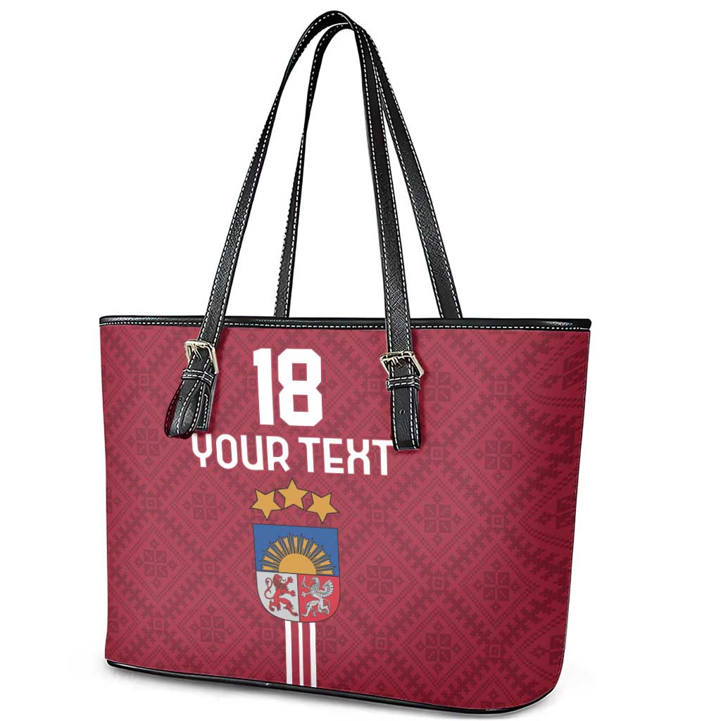 Custom Latvia Football Leather Tote Bag Latvijas Go Champion Folk Pattern