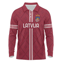 Custom Latvia Football Long Sleeve Polo Shirt Latvijas Go Champion Folk Pattern