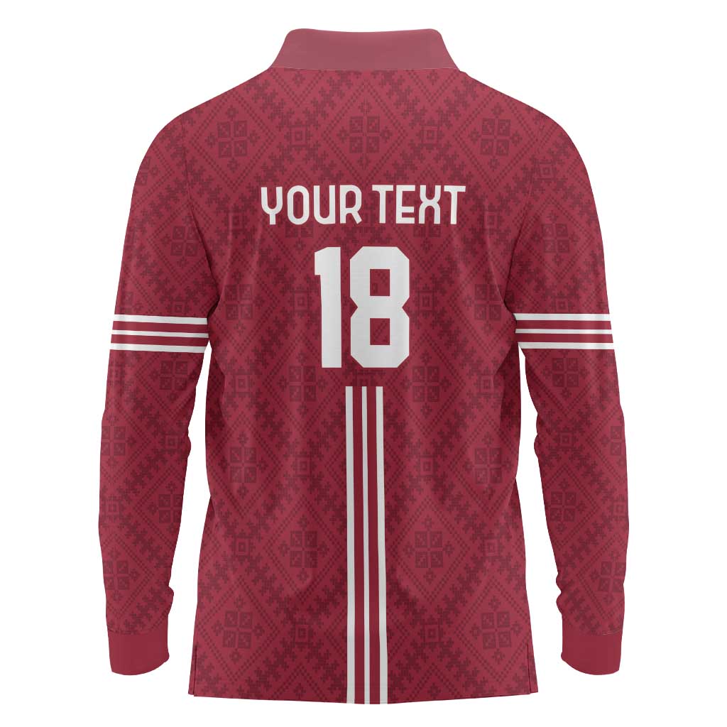 Custom Latvia Football Long Sleeve Polo Shirt Latvijas Go Champion Folk Pattern