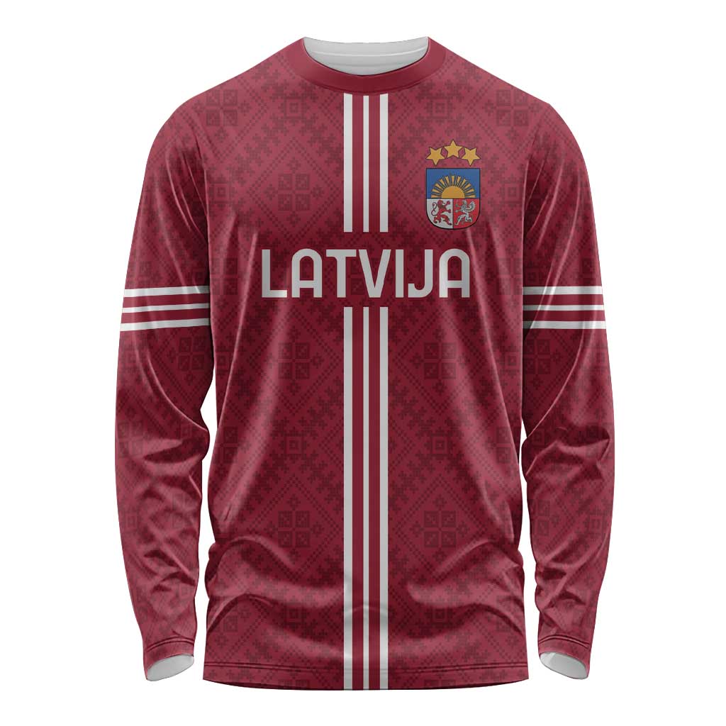Custom Latvia Football Long Sleeve Shirt Latvijas Go Champion Folk Pattern