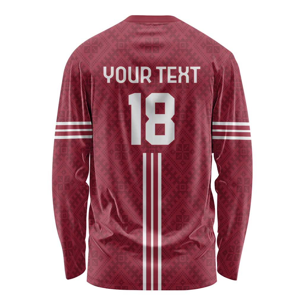 Custom Latvia Football Long Sleeve Shirt Latvijas Go Champion Folk Pattern