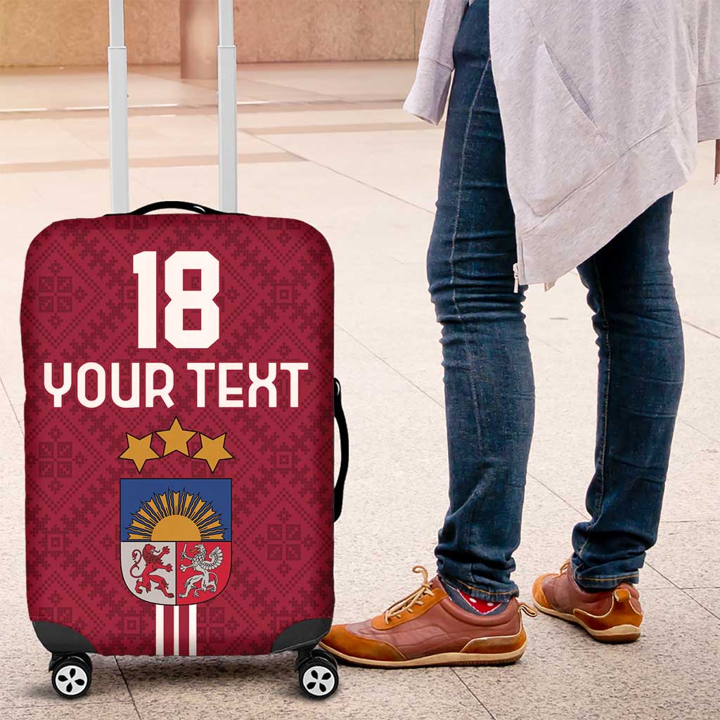 Custom Latvia Football Luggage Cover Latvijas Go Champion Folk Pattern