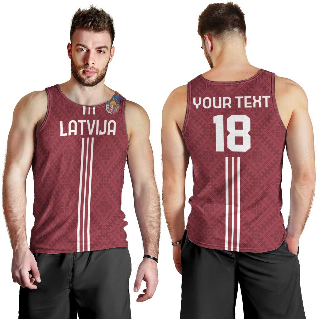 Custom Latvia Football Men Tank Top Latvijas Go Champion Folk Pattern