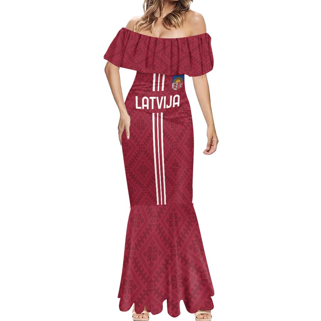 Custom Latvia Football Mermaid Dress Latvijas Go Champion Folk Pattern