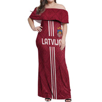 Custom Latvia Football Off Shoulder Maxi Dress Latvijas Go Champion Folk Pattern