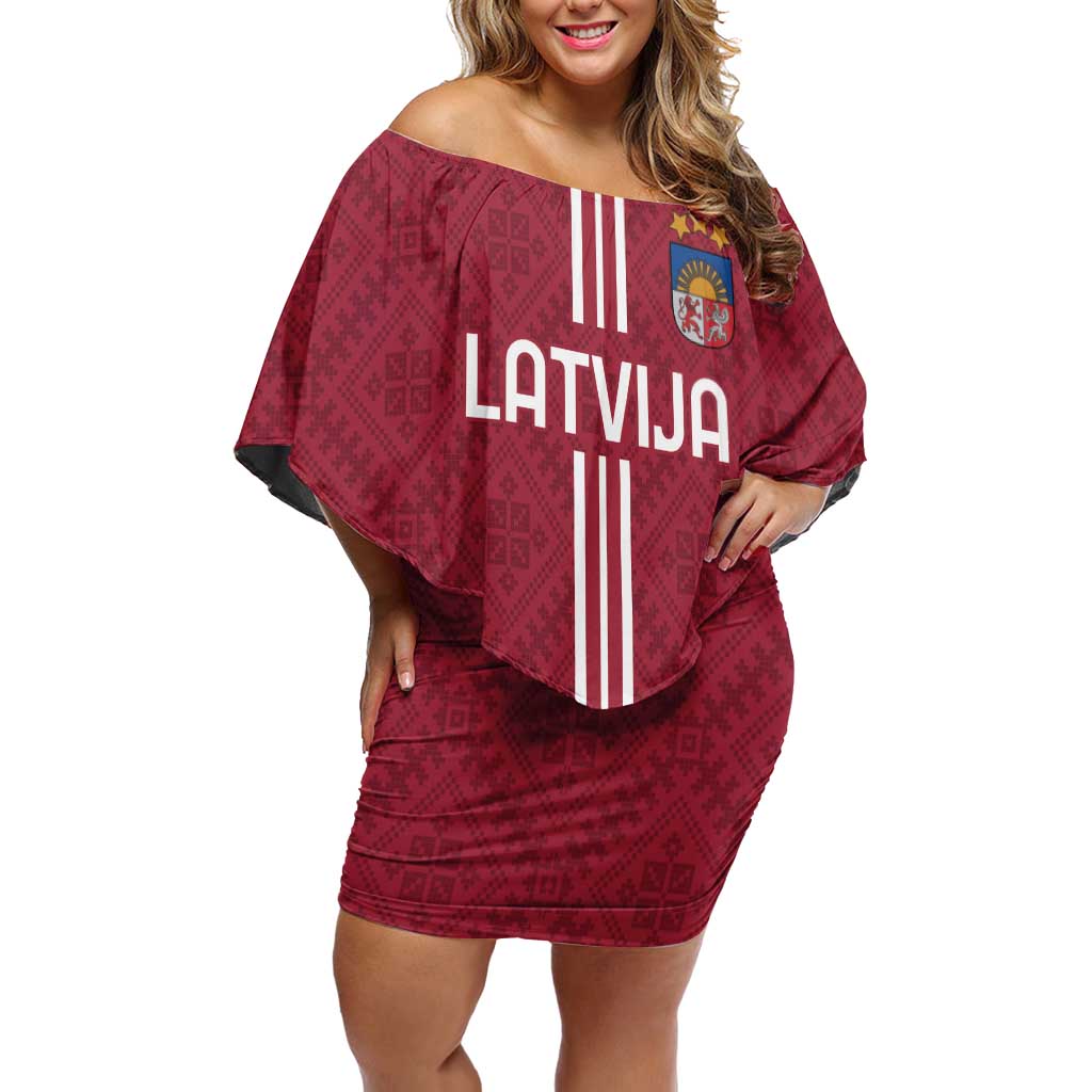 Custom Latvia Football Off Shoulder Short Dress Latvijas Go Champion Folk Pattern