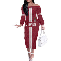 Custom Latvia Football Off The Shoulder Long Sleeve Dress Latvijas Go Champion Folk Pattern