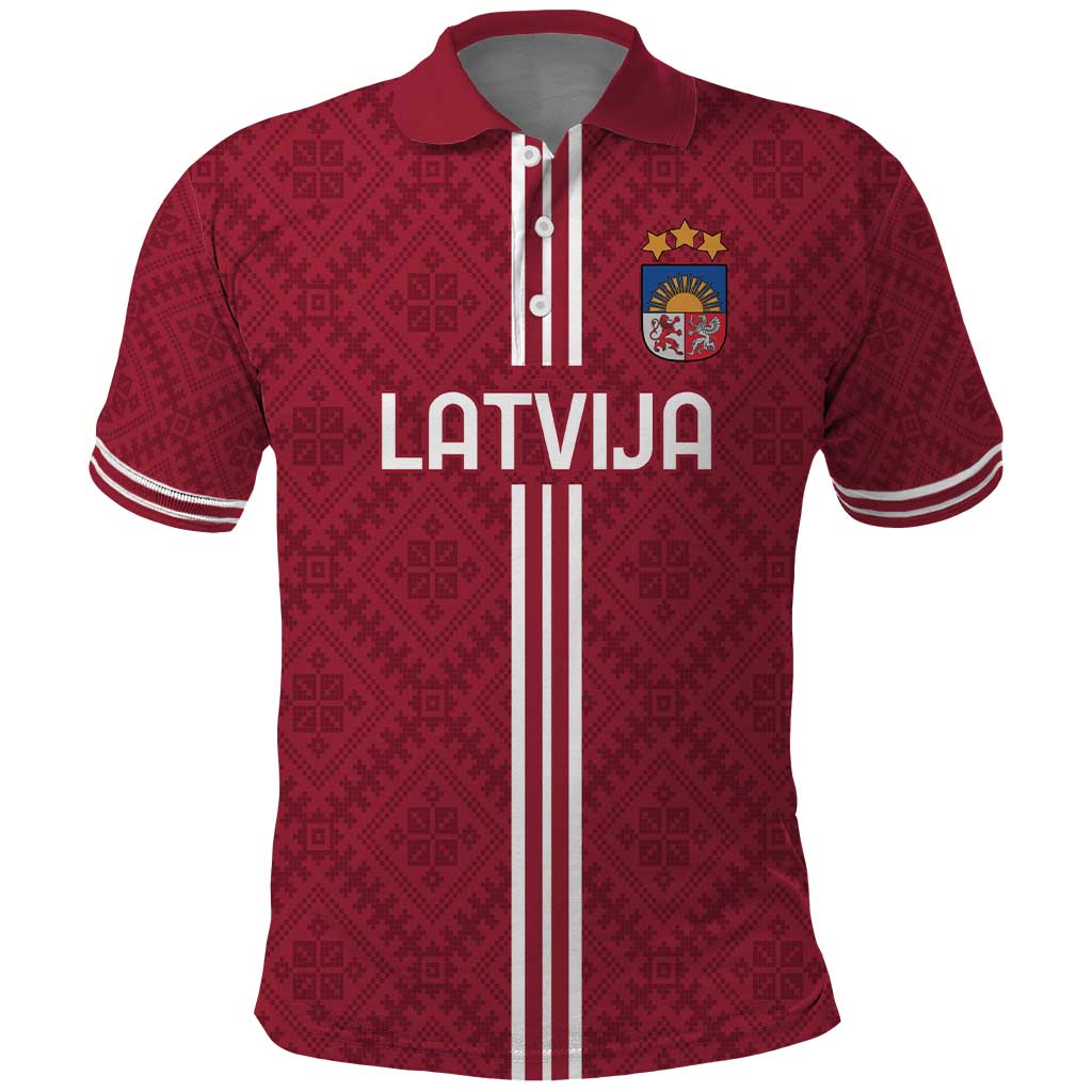 Custom Latvia Football Polo Shirt Latvijas Go Champion Folk Pattern
