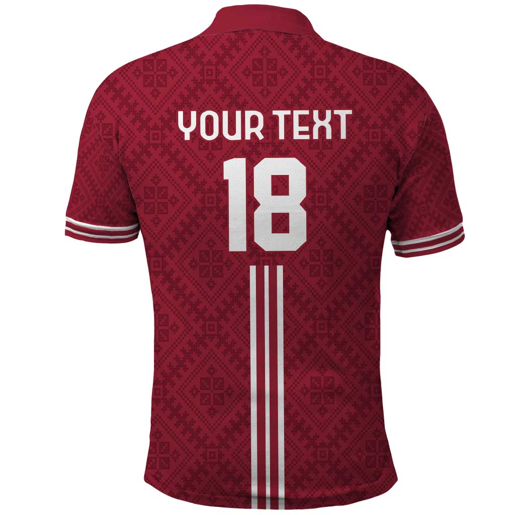 Custom Latvia Football Polo Shirt Latvijas Go Champion Folk Pattern